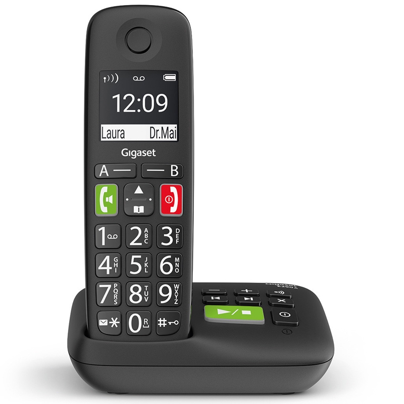 Gigaset E290A Schnurlostelefon schwarz mit Anrufbeantworter