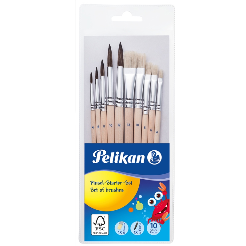 Pelikan 700405 - Pinsel Starter-Set mit 5 Haar- und 5 Borstenpinseln