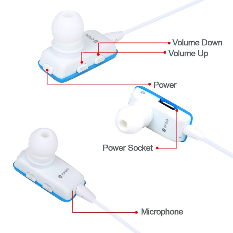 August EP605L in Ear Bluetooth Ohrhörer mit Mikrofon blau