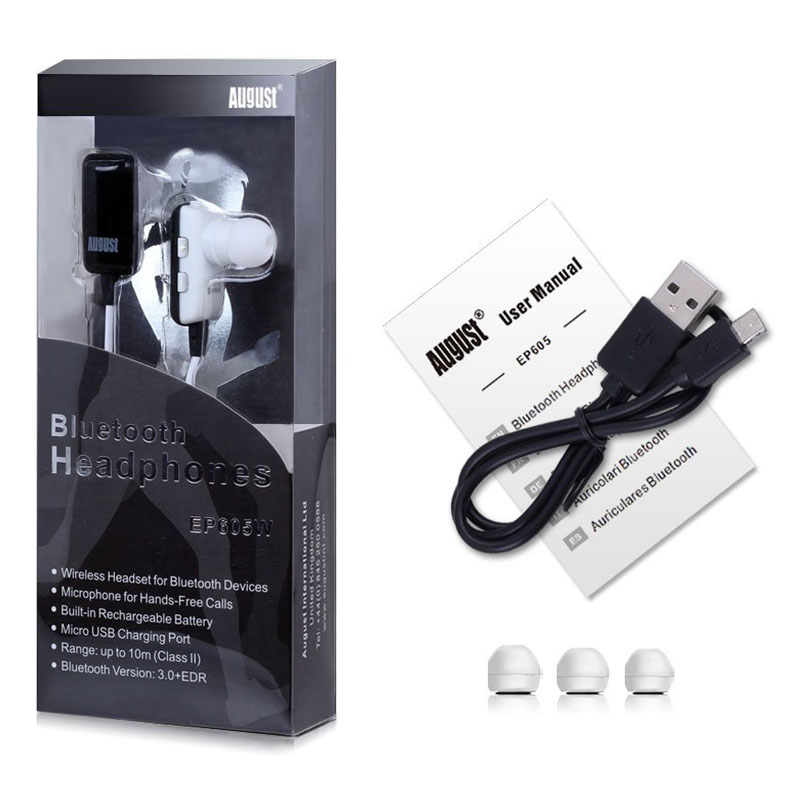 August EP605W in Ear Bluetooth Ohrhörer mit Mikrofon weiß/schwarz