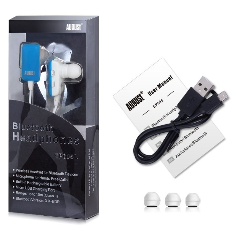 August EP605L in Ear Bluetooth Ohrhörer mit Mikrofon blau