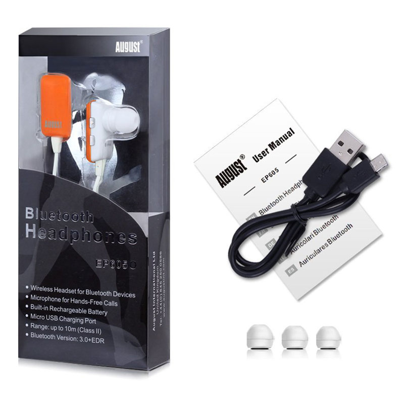 August EP605O in Ear Bluetooth Ohrhörer mit Mikrofon orange