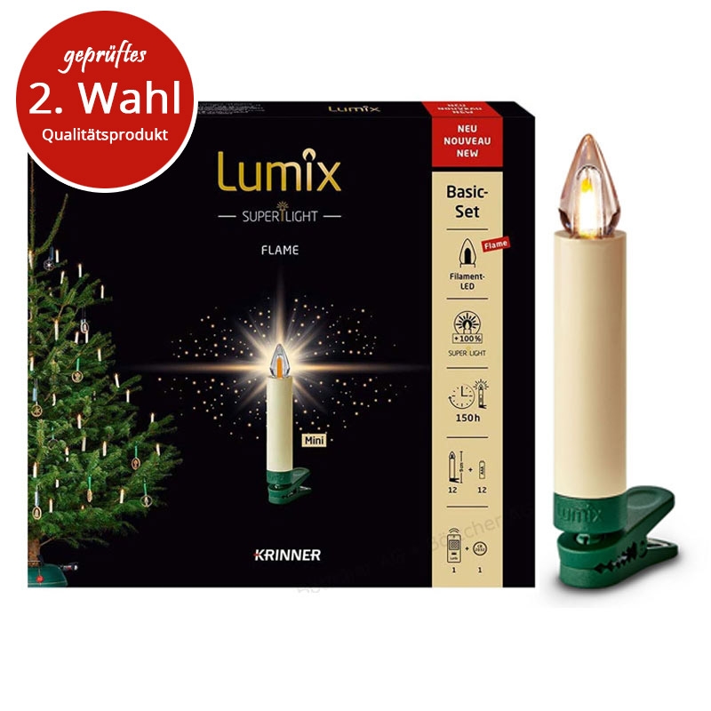 Krinner Lumix SuperLight Flame 12er Basis-Set Kabellose Christbaumkerzen Elfenbein (2.Wahl)