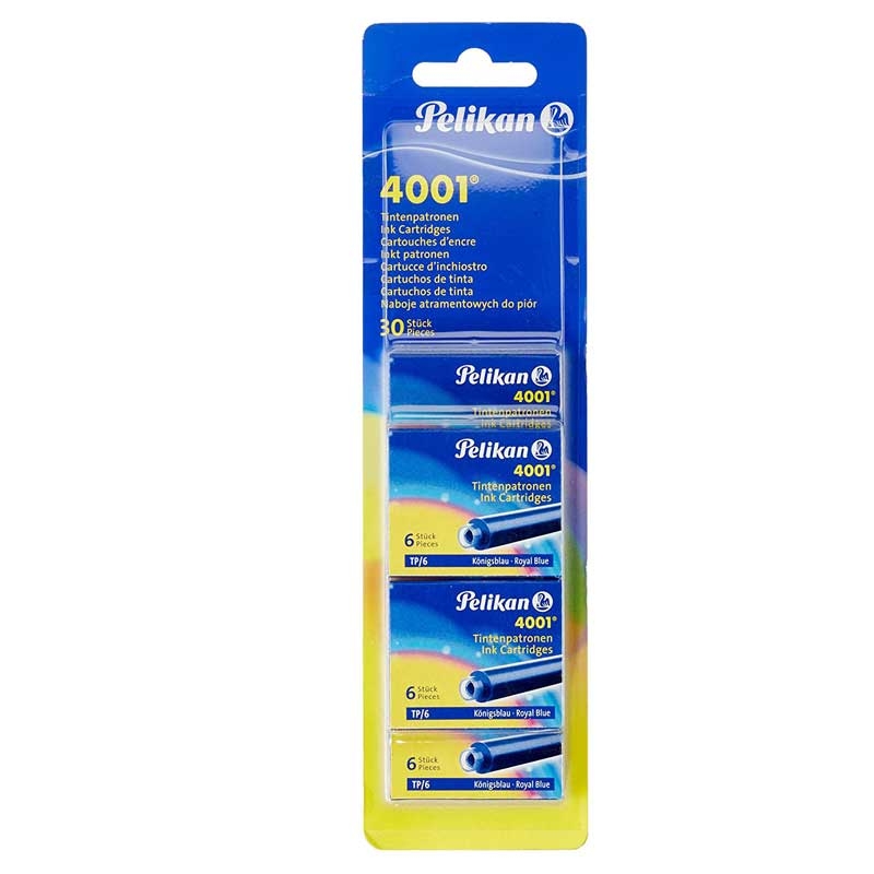 Pelikan 330845 - Tintenpatrone 4001, 5 Packungen/ 30 Patronen, blau