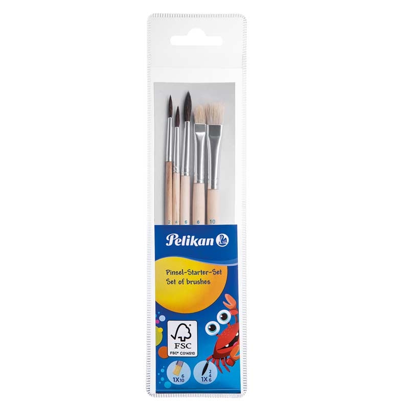 Pelikan 718163 - Pinsel Starter-Set mit 3 Haar- und 2 Borstenpinseln