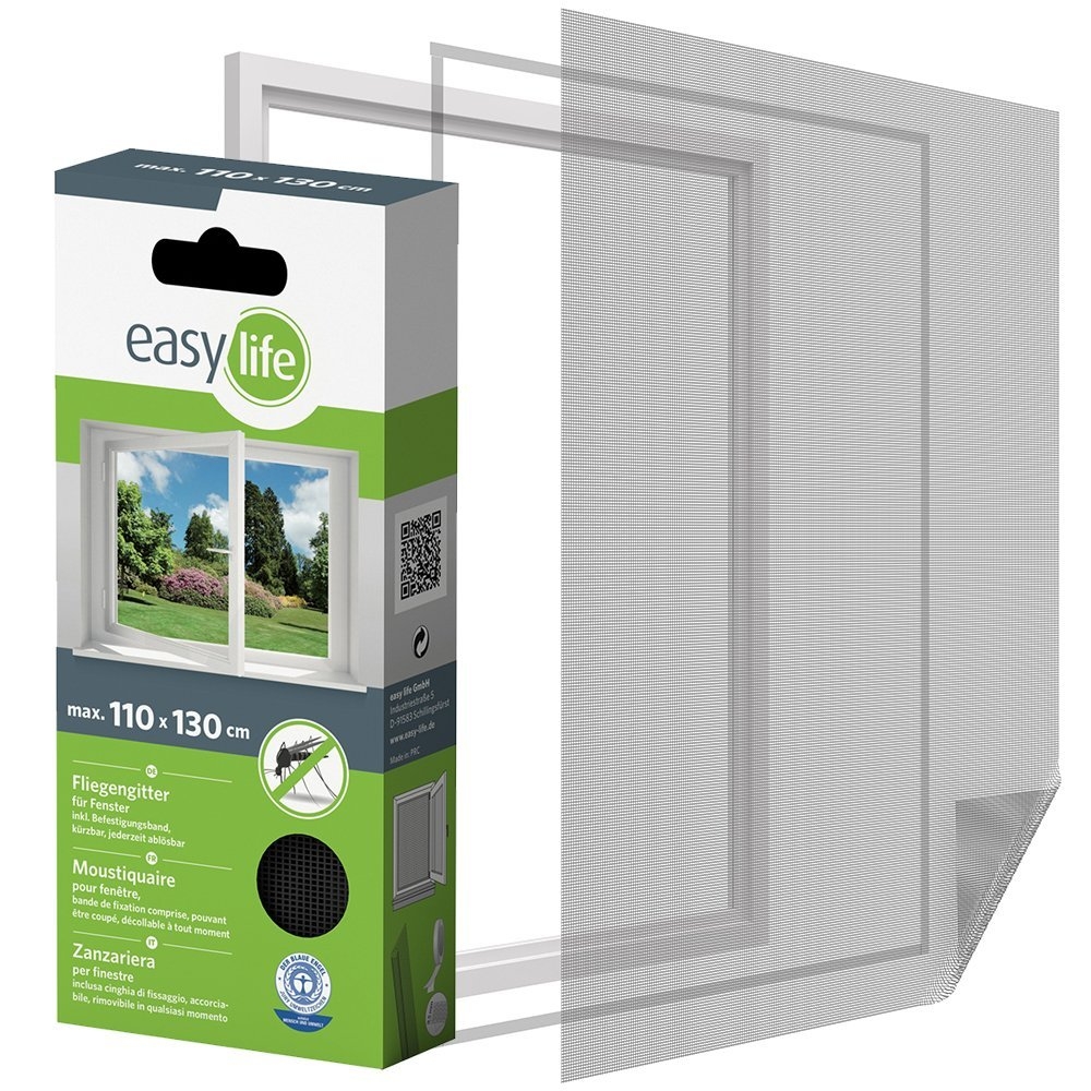 easy life Insektenschutzgitter Fliegengitter für Fenster 110 x 130 cm Anthrazit NEU