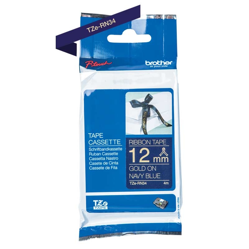 Brother TZe-RN34 P-touch Textil-Schriftband 12 mm gold auf marineblau